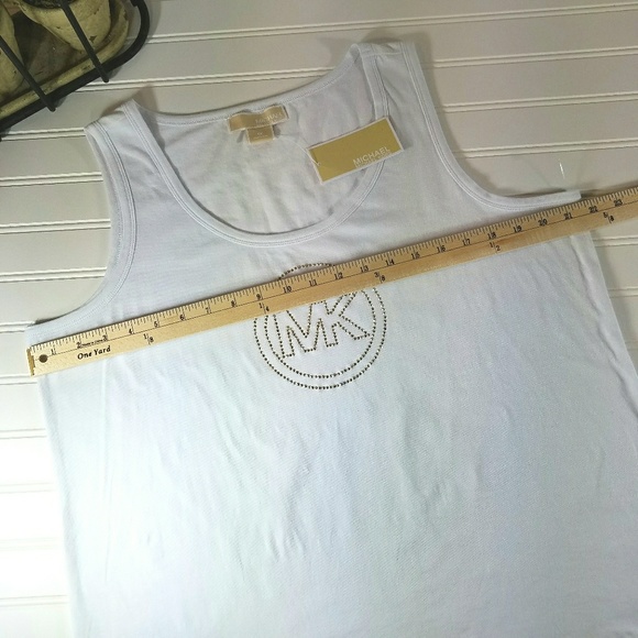 MICHAEL KORS MK Gold Rhinestone Logo Tank Top 1X - Picture 6 of 8
